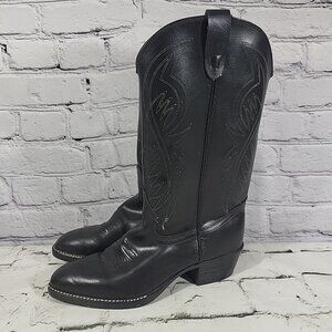 Vtg Bronco Made in USA Black‎ Leather Cowboy Boots Men's Size 9 D Western Rodeo
